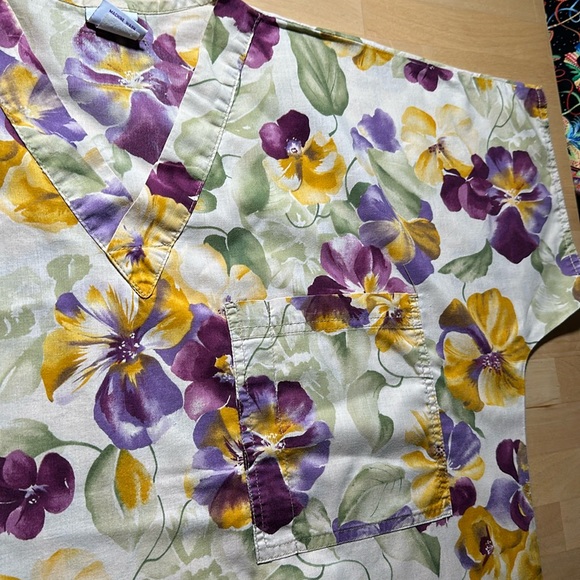 S.C.R.U.B.S. Purple & Yellow Floral Patterned Scrub Top - Picture 2 of 5